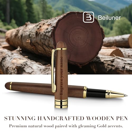 BEILUNER Luxury Personalized Wood Ballpoint Pen Writing Set,Walnut-Elegant Fancy Nice Gift Pen Set for Signature Executive Business Office Supplies - Christmas Gift Boxed with Extra Refills (Black) - color: ,Walnut(Personalized)