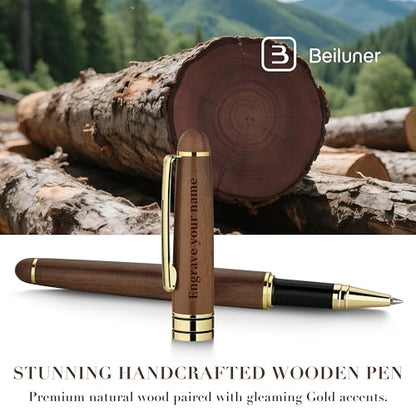 BEILUNER Luxury Personalized Wood Ballpoint Pen Writing Set,Walnut-Elegant Fancy Nice Gift Pen Set for Signature Executive Business Office Supplies - Christmas Gift Boxed with Extra Refills (Black) - color: ,Walnut(Personalized)