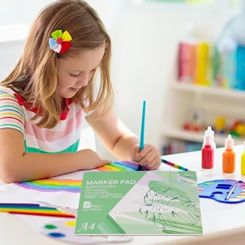 Marker Pad, Professional Textured 80gsm A4 Marker Paper Pad with 30 Sheets for Artists Beginners and Kids Ideal for Drawing Painting Sketching