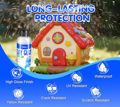 Air Dry Clay Glaze - 6.8oz Transparent High Gloss Waterproof , Pottery & Polymer Clay Glaze, Anti-Scratch Wear Crack Varnish for Sealing Acrylic Painting, DIY Pottery, Wood & Acrylic Art