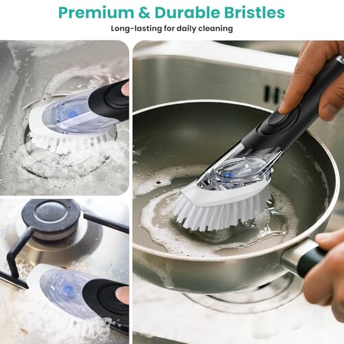 Soap Dispensing Dish Brush, Dish Scrub Brush with Soap Dispenser, Dish Soap Brush for Dishes, Pans, Sink, Pots - size: 1 Pack