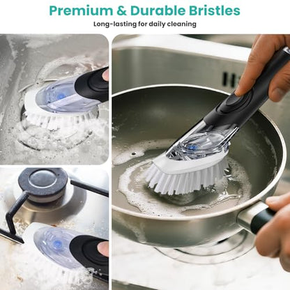 Soap Dispensing Dish Brush, Dish Scrub Brush with Soap Dispenser, Dish Soap Brush for Dishes, Pans, Sink, Pots - size: 1 Pack