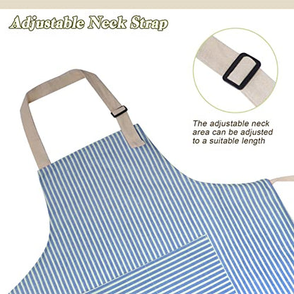 ATROPOS 2 Pack Aprons for Women with Pockets,Waterproof Cooking Aprons for Women,Adjustable Bib Apron Chef Aprons Painting Apron for Kitchen,Cooking,Baking,BBQ,Cleaning,Painting - color: Green /Blue Stripes