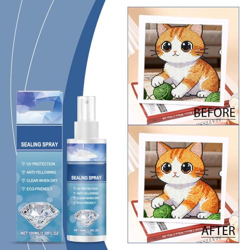 Diamond Art Sealer Spray, Fast Drying Permanent Glue for DIY Diamond Art Painting, Anti-Yellowing Clear Finish Sealing Spray, Long-Lasting Clear Coat for Canvas & Resin Diamonds Arts,100ml (1pcs)