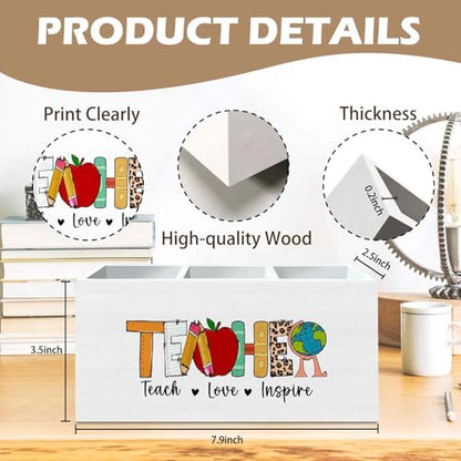 DILSJ Teacher Appreciation Gifts Pen Pencil Holder Organizer for Desk, Cute Teacher Gifts,Funny Teach Love Inspire Wooden Box Signs for Women New Teacher Desk Tabletop Office & School Supplies - color: Love-inspire