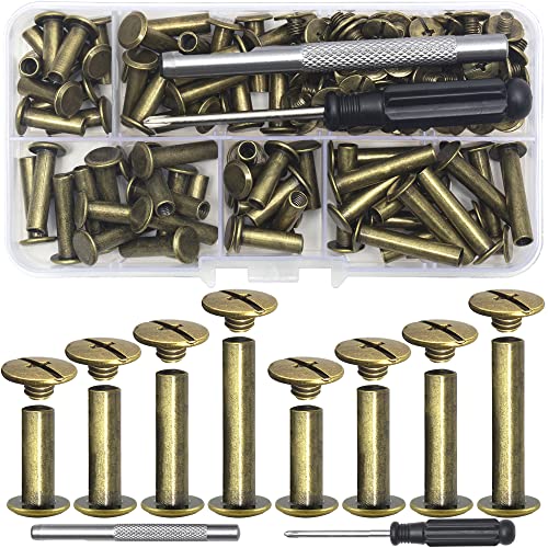 YORANYO 70Sets Chicago Screws Leather Rivets Assorted Screw Rivets Chicago Binding Screws for Decorate and Repair Leather Craft Belt Bag Shoes Purse Bookbinding (Bronze, M5*15,18,20,25) - color: Bronze, M5*15,18,20,25