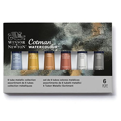 Winsor & Newton Cotman Watercolor Paint Set, 6 Metallic Colors, 8ml (0.27-oz) Tubes - style: 6 Tube Set Metallic 8ml