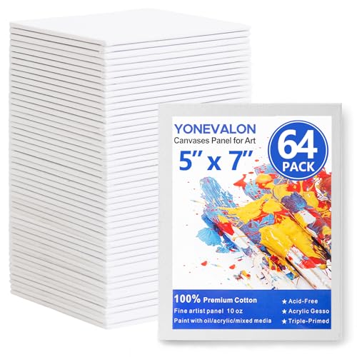 Canvas Boards for Painting 64 Pack Bulk, 5x7 Inch Small Painting Canvases, Mini Canvas Panels Gesso Primed 100% Cotton for Acrylic Oil Watercolor Tempera, Ideal for All Skill Level - size: 5"x7" - 64pcs