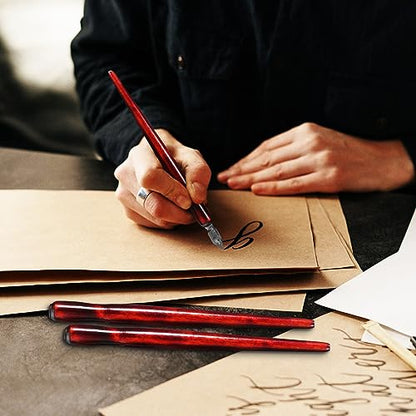 Gadpiparty 12-Piece Wooden Dip Pen Holder Set for Calligraphy, Drawing & Illustration - Portable Dark Red Penholder with Comfort Grip, Ideal for Ink Writing & Sketching