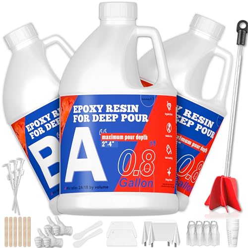 unuaST Epoxy Resin Deep Pour Epoxy Resin, 2-4 Inch 2:1 Deep Pour Resin Epoxy Clear Kit Bubble Free Crystal Clear for River Table, Art Crafts, Flowers, Wood, DIY (2.4 Gallon) - size: 2.4Gallon