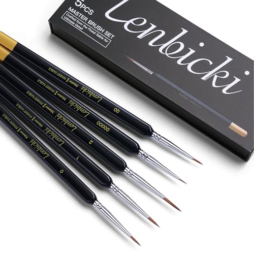 Kolinsky Sable Brushes Miniature 5PCS Fine Detail Precision Professional Artist Triangular Handle Paint Brush Set for Watercolor, Acrylic, Oil, Model, Paint by Numbers