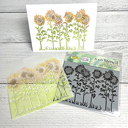 The Crafter’s Workshop - Reusable Floral Stencil for Painting and Crafts – Whimsical and Joyful Blooms for Creative Projects – 2 Pk, 6" x 6" – Joyful Sunflower/Sunflower Meadow - style: Joyful Sunflower / Sunflower Meadow