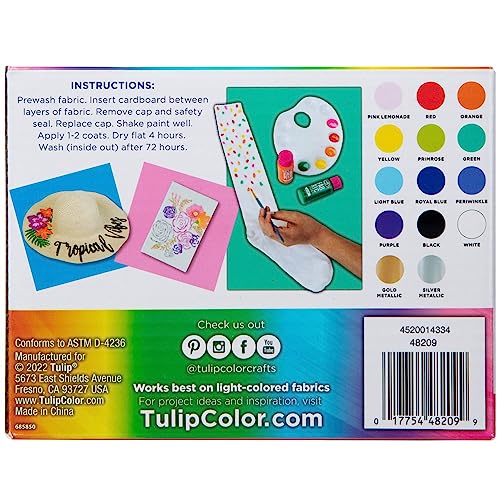 Tulip Brush-on Fabric Paints, 14 Colors 2 fl oz each, Permanent, Flexible, Rainbow
