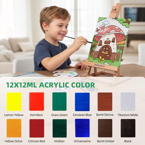Falling in Art 52Pcs Acrylic Paint Set with Table Easel, Art Painting Kit with Acrylic Paints, Canvas Panels, Paintbrushes, Canvas Supplies Kit for Kids, Adults, Beginners, and Artists, Green - color: Green