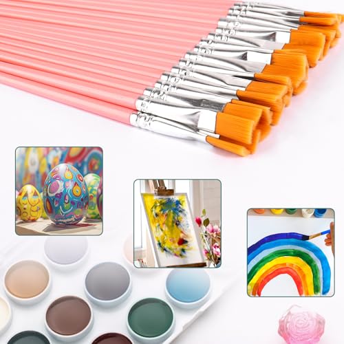 30Pcs Small Paint Brushes Bulk for Kids Flat Nylon Hair Paintbrushes Acrylics Painting Supplies Oil Watercolors Crafts Brush for Students, Children and Adult, Pink - color: Pink