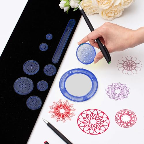 Chivao Spiral Art Kit Circle Stencils Drawing Tool Gear Geometric Ruler Circle Template Drawing Kit Plastic Spiral Curve Stencils with Pens Paper for Back to School Gifts DIY Crafts Sketch(Elegant) - style: Elegant