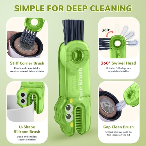 Cup Lid Cleaning Brush, 3 in 1 Lid Cleaner for Tumblers and Water Bottles, Gap Cleaning Brush with Straw Hole Detail Tool, Multifunctional Brush for Daily Use (Blue Green) - color: Blue Green