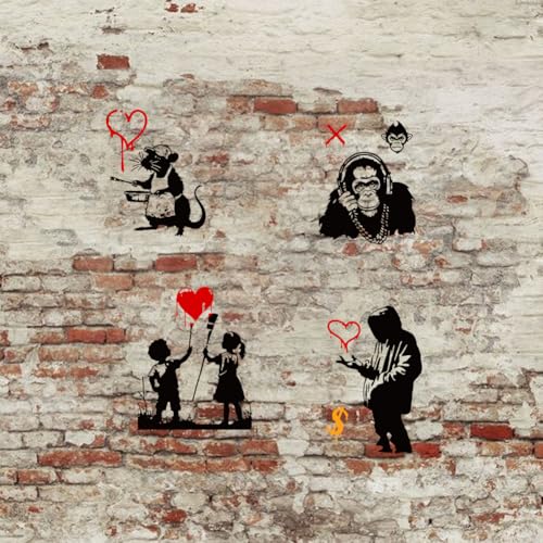 2 Sheets Banksy Stencil Screen Printing, Reusable Self-Adhesive Silk Screen Stencil Banksy Man Pattern Mesh Transfers Stencil for Wall Border Wood Fabric Home Craft Decor - style: Banksy Man