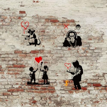 2 Sheets Banksy Stencil Screen Printing, Reusable Self-Adhesive Silk Screen Stencil Banksy Man Pattern Mesh Transfers Stencil for Wall Border Wood Fabric Home Craft Decor - style: Banksy Man