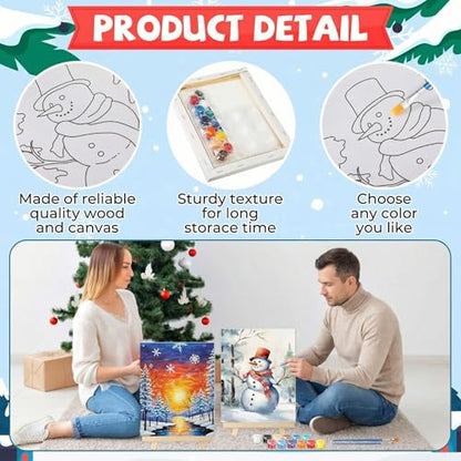 Zhanmai 72 Pcs 12 Sets Sip and Paint Kit Pre Drawn Canvas for Painting 8" x 10" Paint Party Canvas Painting Pre Printed Canvases for Party DIY Virtual Adult's Date Night(Winter Sonw) - style: Winter Sonw