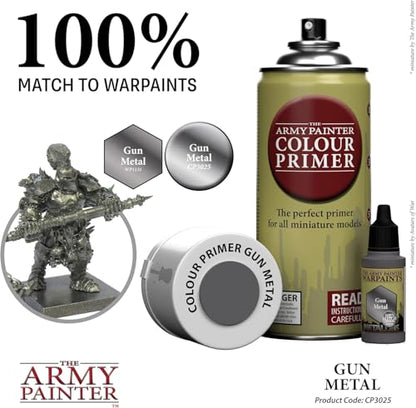 The Army Painter Colour Primer Gun Metal, 400 mL Acrylic Spray Primer, Spray Paint Basecoat for Miniature Priming, Tabletop Roleplaying, Boardgames, and Wargames Miniature Modelling - color: Gun Metal