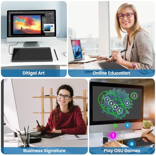 Graphics Drawing Tablet, 10×6 Inch Large Active Area with Battery-Free Stylus, 8192 Levels of Pen Pressure and 12 Hot Keys, Compatible with PC/Mac/Android for Painting, Design & Online Teaching