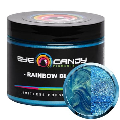 Eye Candy Mica Powder Pigment “Rainbow Blue” (50g) Multipurpose DIY Arts and Crafts Additive | Woodworking, Epoxy, Resin,Natural Bath Bombs, Paint, Soap, Nail Polish, Lip Balm - color: Rainbow Blue