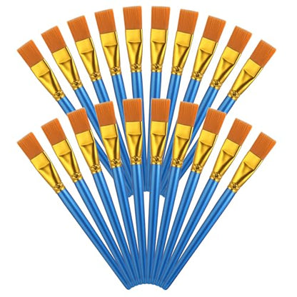 40 Pcs 0.75 Inch Flat Paint Brushes for Acrylic Painting Watercolor Acrylic Paint Brush Artist Painting Brush with Wooden Handles for Watercolor Oil Face Body Art Kids Adult Artist, Blue