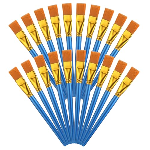 40 Pcs 0.75 Inch Flat Paint Brushes for Acrylic Painting Watercolor Acrylic Paint Brush Artist Painting Brush with Wooden Handles for Watercolor Oil Face Body Art Kids Adult Artist, Blue