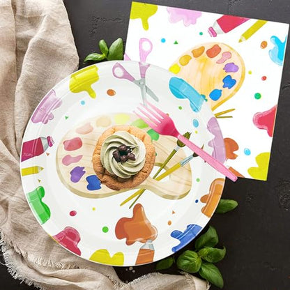 Art Paint Party Supplies Tableware - Paint Art Party Decorations Dinnerware, Plates, Napkins, Cups, Cutlery, Art Painting Themed Party Supplies For Birthday Baby Shower | Serves 24