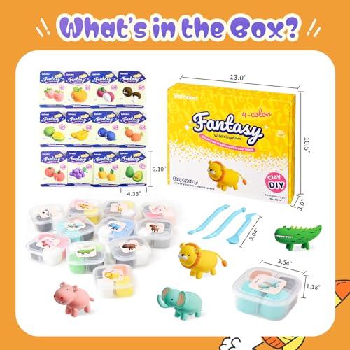 Both idea Air Dry Clay Kit, Animal Theme | 12 Packs, Non-Toxic Kids Gift | School & Party: Perfect for classroom art activities, birthday party favors, creative family DIY, and holiday celebrations. - style: Wild Kingdom