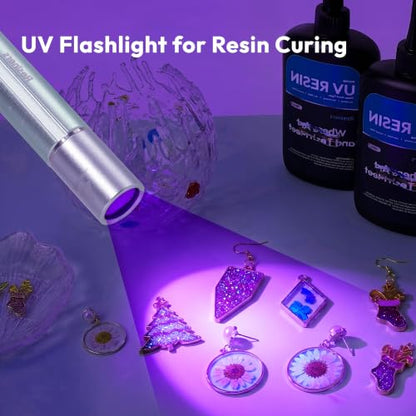 Resiners UV Resin Light, Mini 365nm Rechargeable UV Light for Resin | fast 10-20s curing, deep 365nm curing with portable design and auto shut-off safety for resin molds, jewelry and DIY