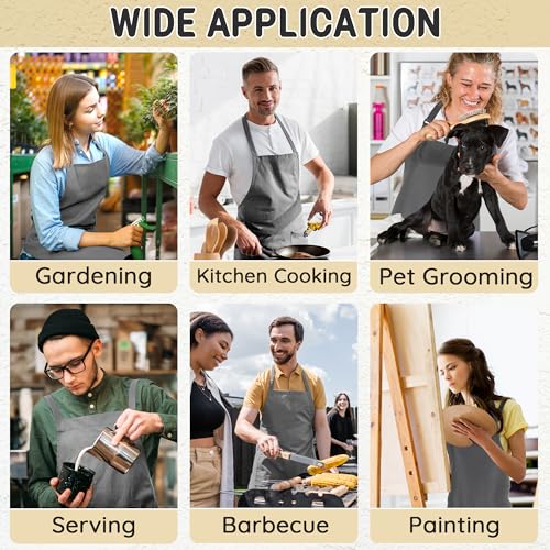 Chef Apron for Men and Women Wash Free Bib Apron with 2 Pockets Water & Oil Proof Adjustable Aprons - color: Grey