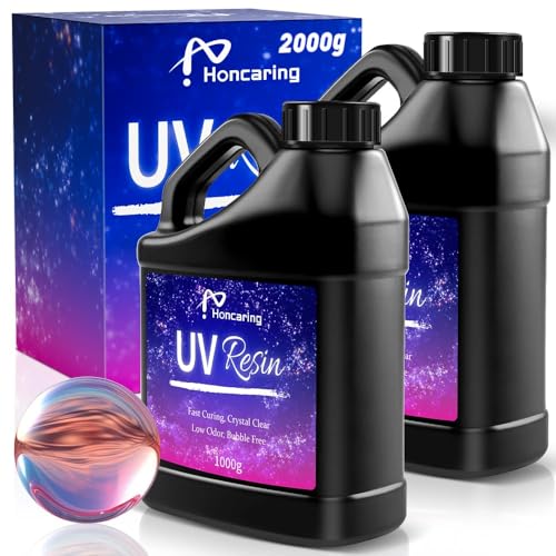 Honcaring UV Resin Bulk 2000g, Hard Type Clear Beginner-Friendly Kit, Upgraded Formula & Crystal Clear for Jewlery Making, Art Craft, 1000g*2 Resin UV Kit for Earring, Pendant, DIY - size: 2000g without uv light