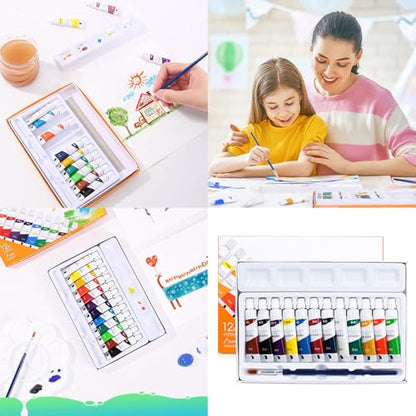Gouache Paint Set with Brush for Artist Beginner 12 Color Gouache Pigment for Painting Art Illustrations Watercolor Set