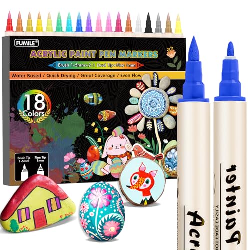 Easter Basket Stuffers Teens,18 Colors Dual Tip Acrylic Paint Markers,Scrapbooking Supplies for Adult,Paint Pens paint Markers with Fine and Brush Tip for Easter Egg,Wood,Rock,Glass,Ceramic,Canvas - style: 18 Colors Fine and Brush Tip