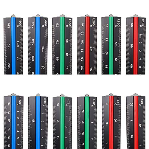 OwnMy 3 Pack 30CM Solid Aluminum Triangular Architect Scale Ruler Set, 3-Colors-Groove Architectural and Engineer Scale Metal Ruler Set, Clear Scale Metal Drafting Rulers for Civil Engineer Blueprint - style: Metric Scale