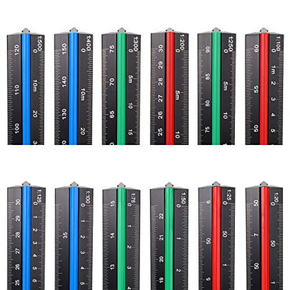 OwnMy 3 Pack 30CM Solid Aluminum Triangular Architect Scale Ruler Set, 3-Colors-Groove Architectural and Engineer Scale Metal Ruler Set, Clear Scale Metal Drafting Rulers for Civil Engineer Blueprint - style: Metric Scale
