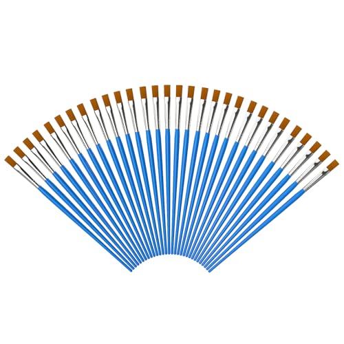 Halobios Paint Brushes Set for Acrylic Painting, 30 Pcs Art Paint Brush Flat Acrylic Painting Brush, Nylon Paint Brushes for Kids Adults Oil Watercolor Rock Painting Body Face Nail Art - size: 30-Flat