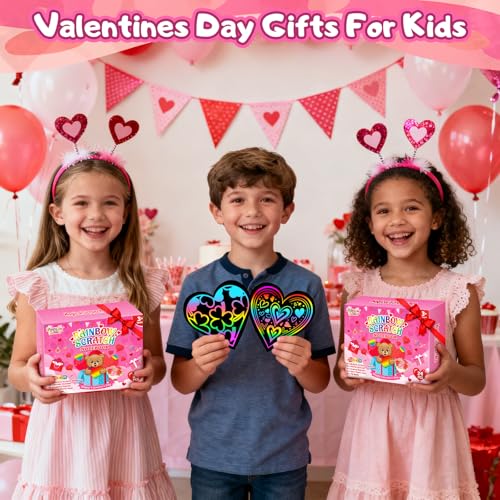 Scratch Art Party Favors for Kids: 24 Pack Valentines Rainbow Scratch Art Notebook Classroom School Party Supplies Bulk for Girls Boys Goodie Bags Stuffers, Valentines Day Gifts for Kids Classroom - style: 24 Pack Valentines
