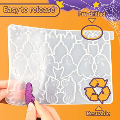 Halloween Resin Earring Molds with Holes, 9 Pair Ghost Earring Mold | Halloween Earring Silicone Molds for Resin Casting, DIY Craft Pendant Jewelry Earring Keychain Halloween Party Gifts - color: 1PCS Cute Ghost Earring Molds with Holes