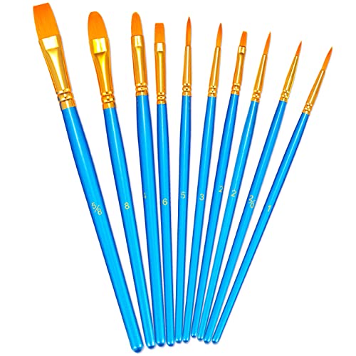 BOSOBO Paint Brush Set, 10pcs Round Pointed Tip Nylon Hair Artist Detail Paintbrushes, Professional Fine Acrylic Oil Watercolor Brushes for Face Nail Body Art Craft Model Miniature Painting, Blue - color: Blue, size: 1 Pack