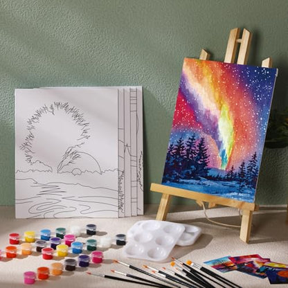 Dinifee 6 Pack Pre Drawn Canvas for Painting Pre Printed Canvas Kit 8 x 10 Inch Stretched Cotton Paint and Sip Set for Adults Couple Party Graduation Summer Date Night(Scenery) - style: Scenery