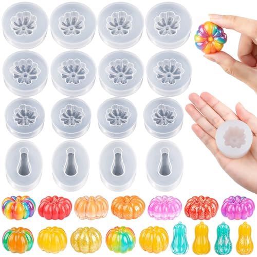 16 Pcs Mini Pumpkin Resin Mold, 3D Simulation Miniature Pumpkins Epoxy Casting Molds Flexible Pumpkin Silicone Mold for DIY Resin Art Fairy Garden Miniatures Landscape Crafts Decor - color: 16 Pcs Pumpkin White