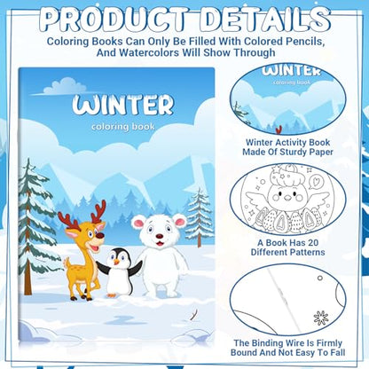 Liliful 24 Pcs Winter Coloring Book Bulk for Kids Winter Party Favors DIY Drawing Book with Polar Animals Patterns Small Activity Books Holiday Theme Birthday Goodie Bags - style: Winter