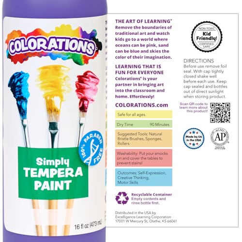 Colorations Paraben-Free Tempera Paint for Kids - Violet, 16 Ounce Bottle, Non-Toxic and Made in The USA - color: Violet