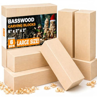 Basswood Carving Blocks for Beginners - 6Pcs 6" x 2" x 2" Large Soft Whittling Wood Blanks - Ready to Use for Crafts Kids & Adults Woodworking Projects - color: 6 PCS (6"x2"x2")
