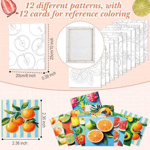 Engrowtic 12 Pcs 8 x 10'' Fruit Pre Drawn Canvas to Paint Pre Printed Sketched Canvas for Adult Ladies Paint Art Party Favor Board Set for Craft (Fruit Style) - style: Fruit Style