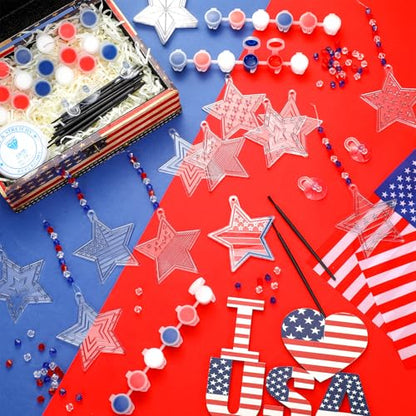 WinnerWhy 30 Sets Memorial Day Star Kits, Patriotic 4th of July DIY Craft Suncatcher Bulk Paint Your Own Window Ornaments for 250th Anniversary Independence Day Party Home Birthday Activity Decor - style: Star Independence Day