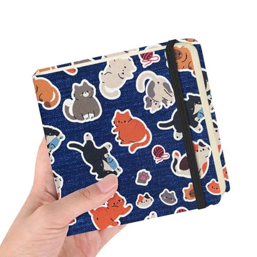 Square 4.8x4.8 inches 80gsm 96sheets/192 Pages Notebooks Blank Sketchbooks Travel Journal Pocket Hardcover Paint Writing Diary Memo Planner Cloth Cover. Line Ball Cat - color: Cloth Cover-4.8x4.8in-Line Ball Cat